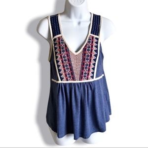 Sleeveless embroidered vneck flowy tank top